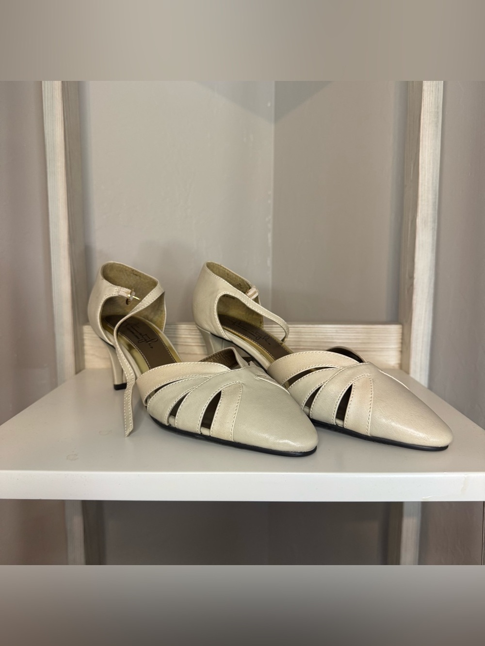 Elegant Cream Women's Pointed Toe Strappy Heels